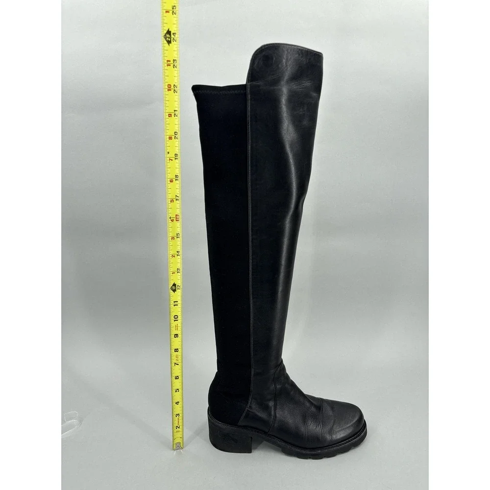 Stuart Weitzman Boots Womens Size 8.5 Black Lamb Leather Over Knee Block Heel